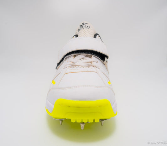 Shoes Hattrick - SwiftStrike Cricket Spike Shoes for Kids / Youth / Men - White and Yellow